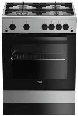 Отдельностоящая  газовая плита Beko FSGT 62130 DXO, серебристая, решетки чугунные, механическое управление, полный газ-контроль