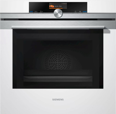 Духовой шкаф Siemens HM676G0W1 серия iQ700, белый, с СВЧ, электрический, 67 л, 13 режимов, телескопические направляющие