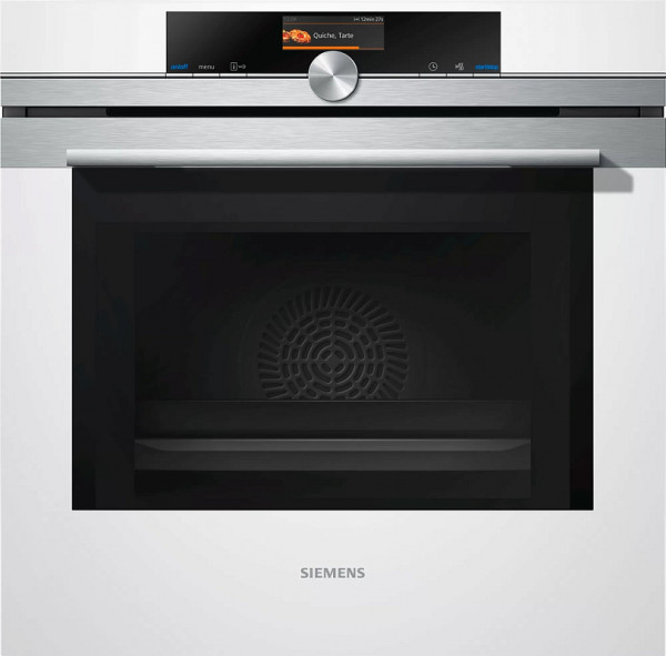 Духовой шкаф Siemens HM676G0W1 серия iQ700, белый, с СВЧ, электрический, 67 л, 13 режимов, телескопические направляющие
