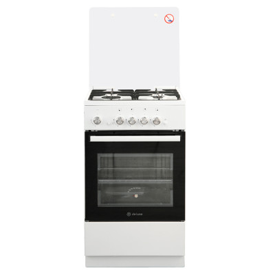 Газовая плита De Luxe 5040.32Г КР ЧР, белая, стеклянная крышка, чугун, управление механическое, электроподжиг ручной