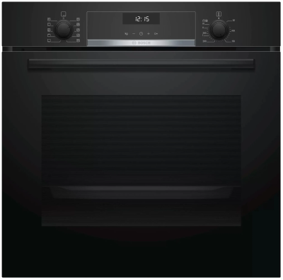 Электрический духовой шкаф Bosch HBG517EB0R, Serie 6, чёрный, утапливаемые переключатели, 7 режимов, AquaClean, телескопические направляющие