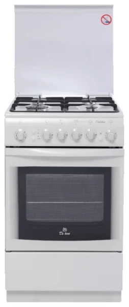 Кухонная плита De luxe 5040.31Г (КР) Ч/Р белая, эмалированная сталь, решетка чугун, управление механическое, электроподжиг