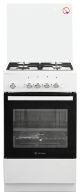 Газовая плита De Luxe 5040.42Г (КР) Ч/Р, белая, стеклянная крышка, чугун, управление механическое, электроподжиг ручной
