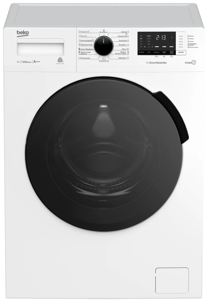 Стиральная машина BEKO RSPE78612W, белая, 7 кг, 15 программ, 1200 об/мин, с паром, инверторная 