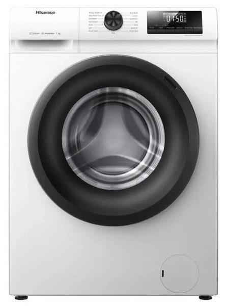 Стиральная машина фронтальная Hisense WFQP7012VM белый/черный (пар, дозагрузка)
