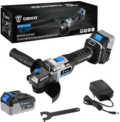 Углошлифовальная машина бесщеточная DEKO DKAG20, 20В, 2*5.0Ач 063-4028