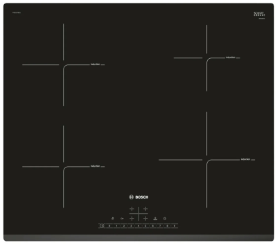 Индукционная варочная панель Bosch PIE631FB1E, Serie 6, 4 конфорки, сенсорное управление, черная, 17 ступеней мощности
