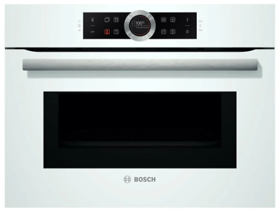 Компактный электрический духовой шкаф Bosch CMG633BW1, белый, Serie 8, переключатель Control Ring, 7 режимов, с СВЧ, традиционная очистка