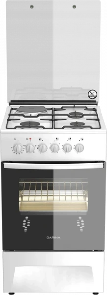 Кухонная плита Darina F KM341 323 W, комбинированная, электроподжиг, 3 газовые конфорки, 1 электрическая духовка, 50 лэлектрическая духовка, 