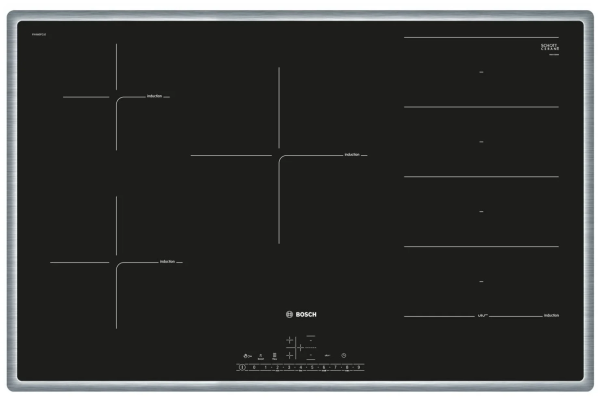Индукционная варочная панель Bosch PXV845FC1E, цвет панели черный, цвет рамки серебристый