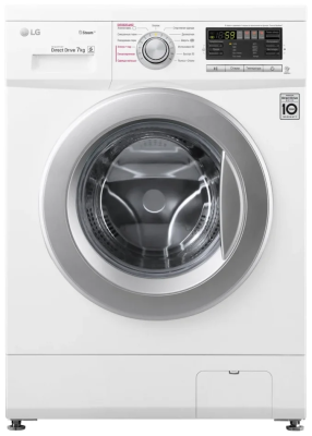 Стиральная машина LG F1296HDS1, белая, 7 кг, с паром, инверторная, 1200 об/мин, с фронтальной загрузкой