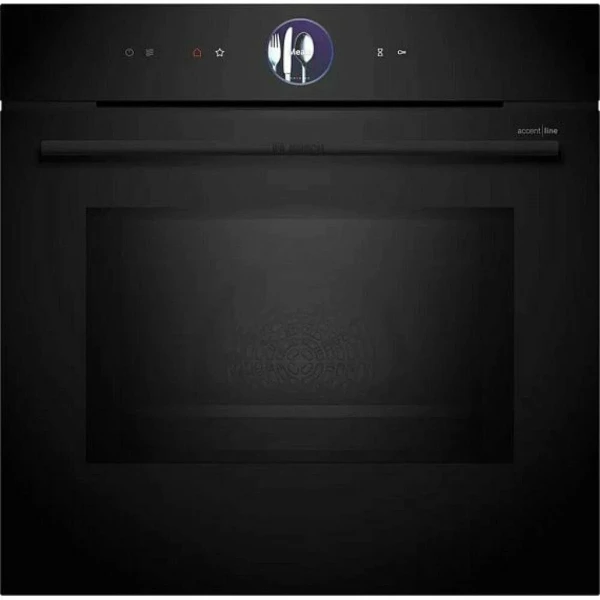 Электрический духовой шкаф Bosch HMG976KB1 Serie 8, чёрный, 67 л, 14 режимов, с СВЧ, пиролитическая очистка, телескопические направляющие 