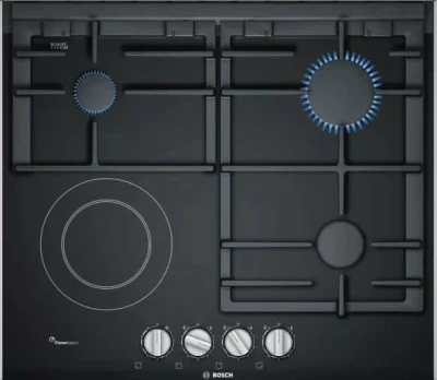 Комбинированная варочная поверхность Bosch PRY6A6B70Q, чугунные решетки, газконтроль, электроподжиг