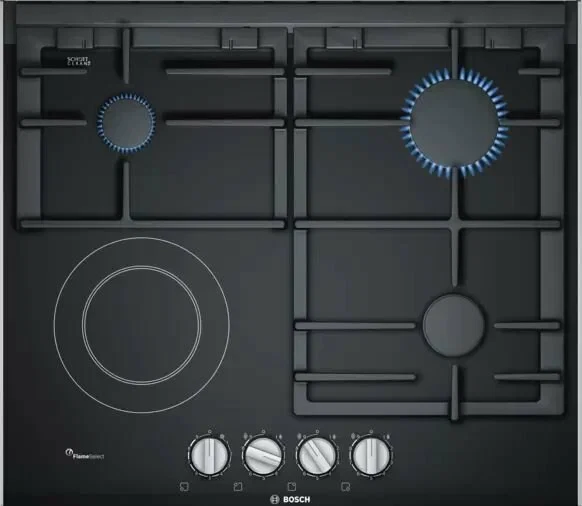 Комбинированная варочная поверхность Bosch PRY6A6B70Q, чугунные решетки, газконтроль, электроподжиг