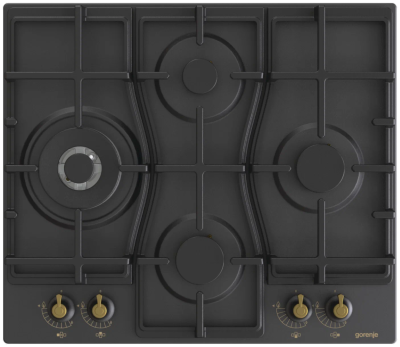 Газовая варочная панель Gorenje GW6D42CLB, чёрная, 4 конфорки, газ-контроль, поворотные переключатели, электроподжиг