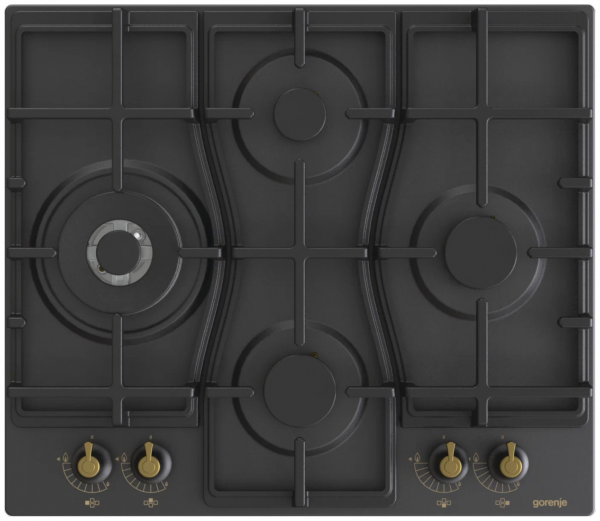 Газовая варочная панель Gorenje GW6D42CLB, чёрная, 4 конфорки, газ-контроль, поворотные переключатели, электроподжиг