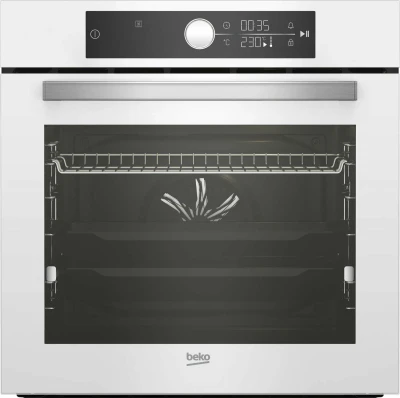 Духовой шкаф BEKO BBIM17400WE, белый, поворотный переключатель, LED дисплей, 13 режимов, телескопические направляющие, очистка паром