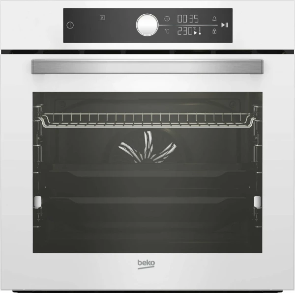 Духовой шкаф BEKO BBIM17400WE, белый, поворотный переключатель, LED дисплей, 13 режимов, телескопические направляющие, очистка паром