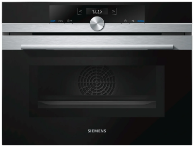 Духовой шкаф Siemens CM633GBS1, серебристый, серия iQ700, с СВЧ, 45 л, 6 режимов