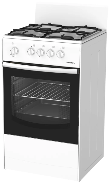 Газовая плита DARINA S GM441 001 W, белая, поворотные переключатели, гидролизная очистка, без крышки