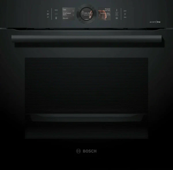 Духовой шкаф Bosch HSG856XC1 черный, Serie 8, 16 режимов, EcoClean, переключатель Control Ring, телескопические направляющие