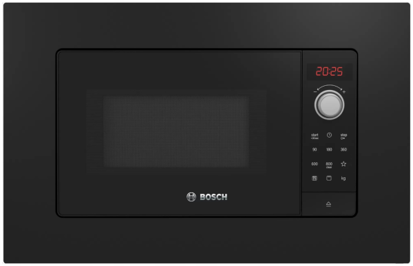 Встраиваемая микроволновая печь Bosch BEL623MB3, Serie 2, чёрная, 20 л, кнопки, поворотный переключатель Rotary, 8 программ