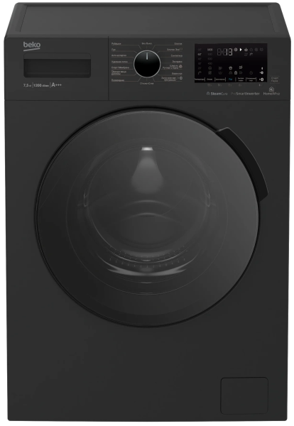 Стиральная машина Beko WSPE7H616A, с паром,  7,5 кг, 15 программ, антрацит, инверторная, 1200 об/мин
