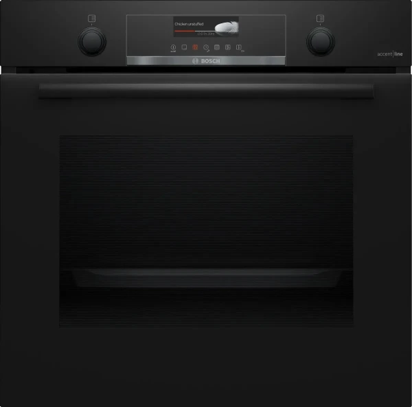 Электрический духовой шкаф Bosch HBG4795B1S, Serie 6, чёрный, 7 режимов, пиролитическая очистка, телескопические направляющие