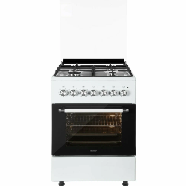 Комбинированная плита NordFrost GE 6064 W, эмалированная, 4 газовые конфорки, электроподжиг, 63 л, электрическая духовка