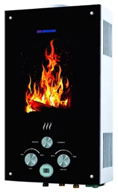 Проточный газовый водонагреватель Edisson Flame F 20 GD (Костер), душ, черный 