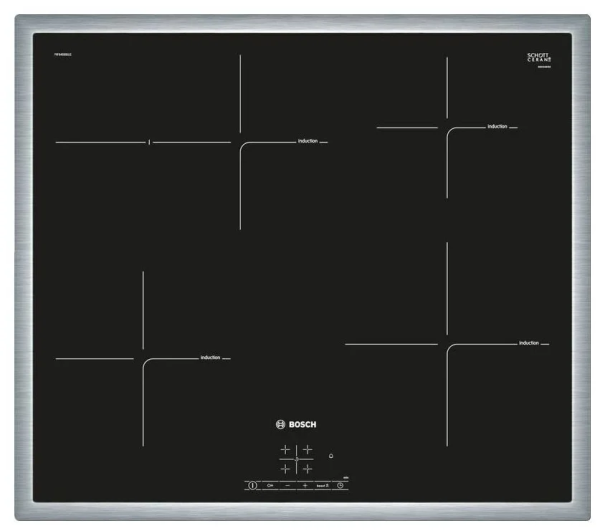 Индукционная варочная панель Bosch PIF645BB1E, цвет панели черный, цвет рамки серебристый
