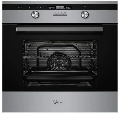 Духовой шкаф MIDEA 65DAE40139 , чёрный/нержавеющая стать, телескопические направляющие, 9 режимов, 70 л