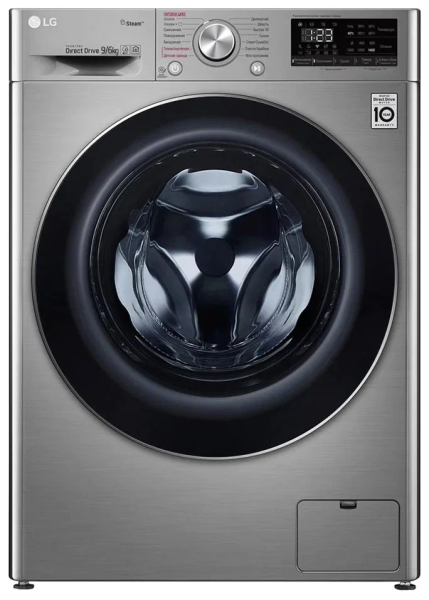 Стиральная машина с сушкой LG AI DD F4V5VG2S, темно-серебристый, загрузка стирки 9 кг, для сушки 6 кг, программ 14