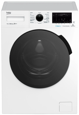 Стиральная машина Beko WSPE7H616W, белый/черный, с паром, 7.5кг, 1200об/мин, инверторная, 15 программ
